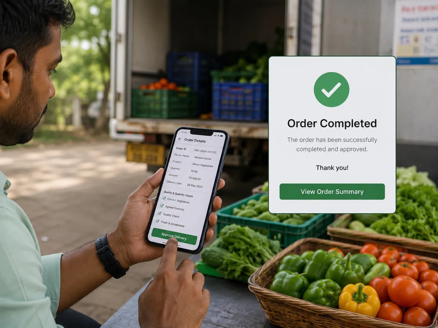 A phone showing the delivery approved with a single tick