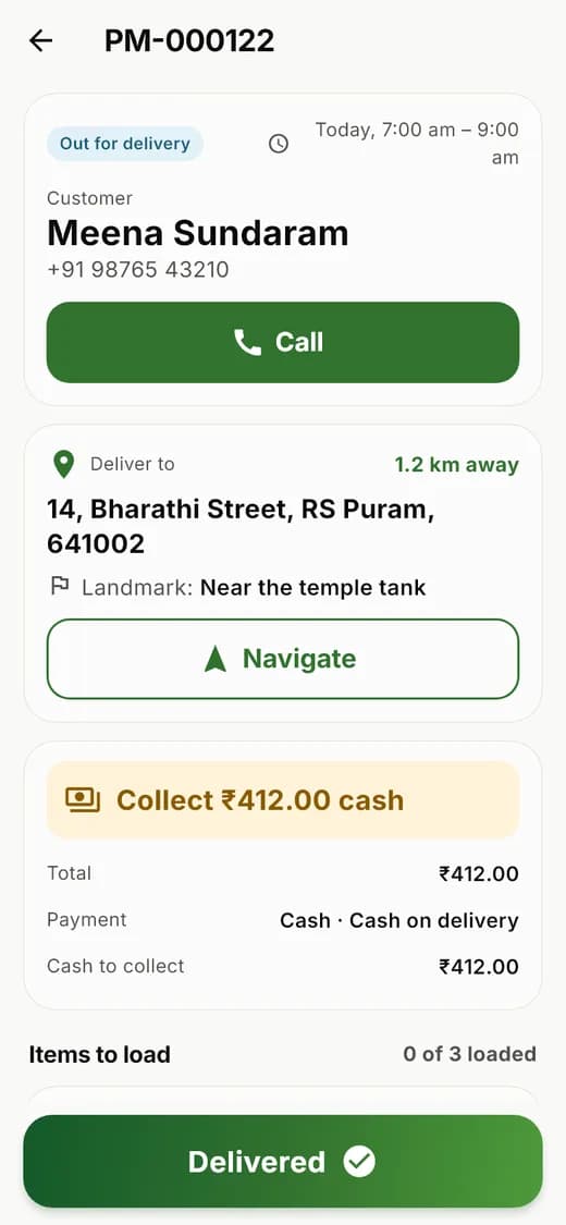 One delivery, with cash to collect