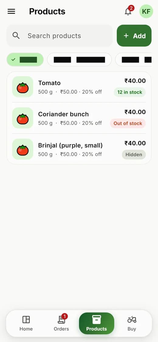 Products and stock