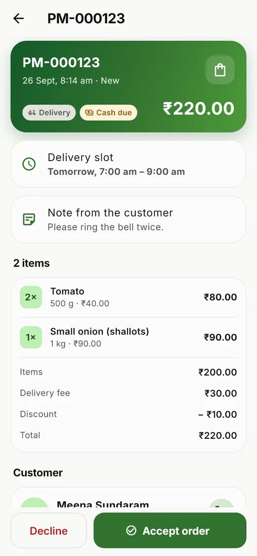 One order, ready to accept