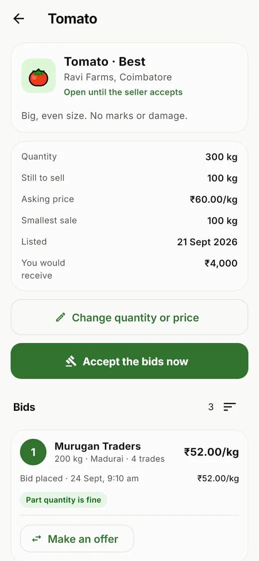 One listing and the bids on it